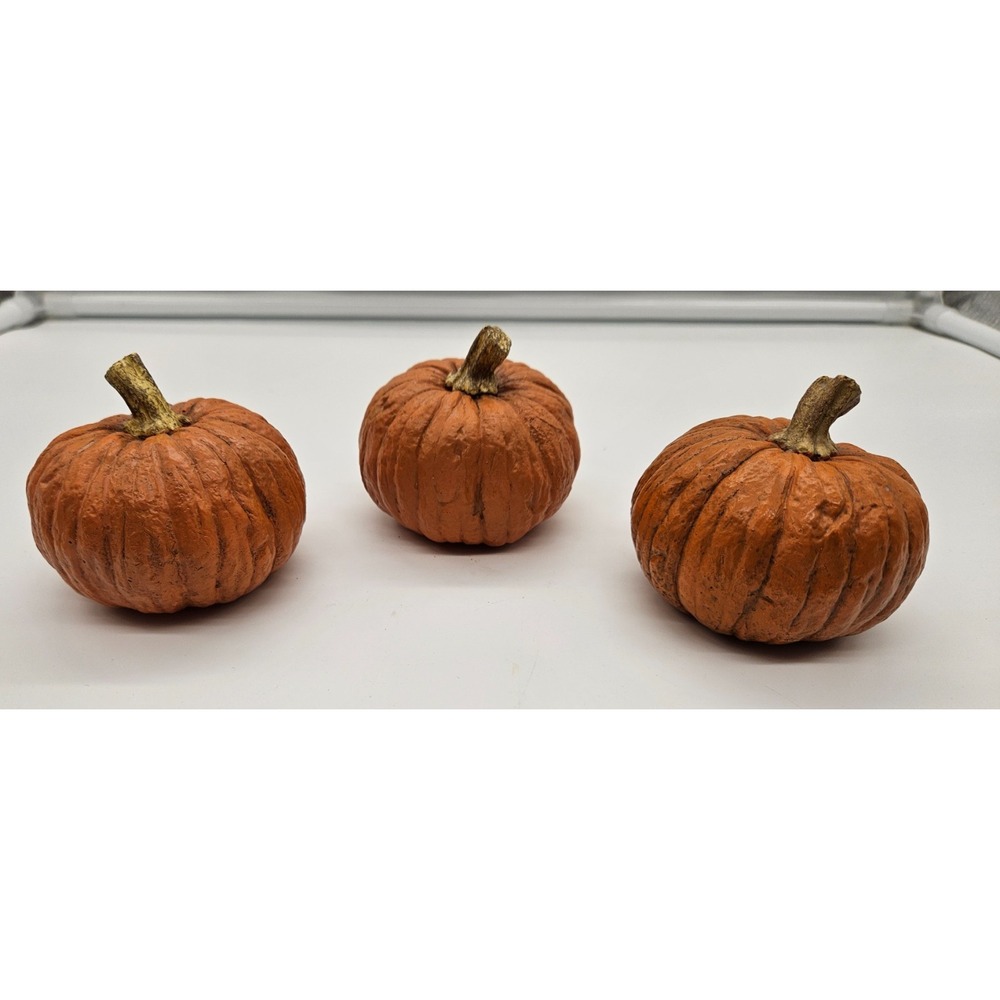 Set of 3 Rustic Orange Pumpkins Fall Autumn Decor Miniature Crafting Home Accent